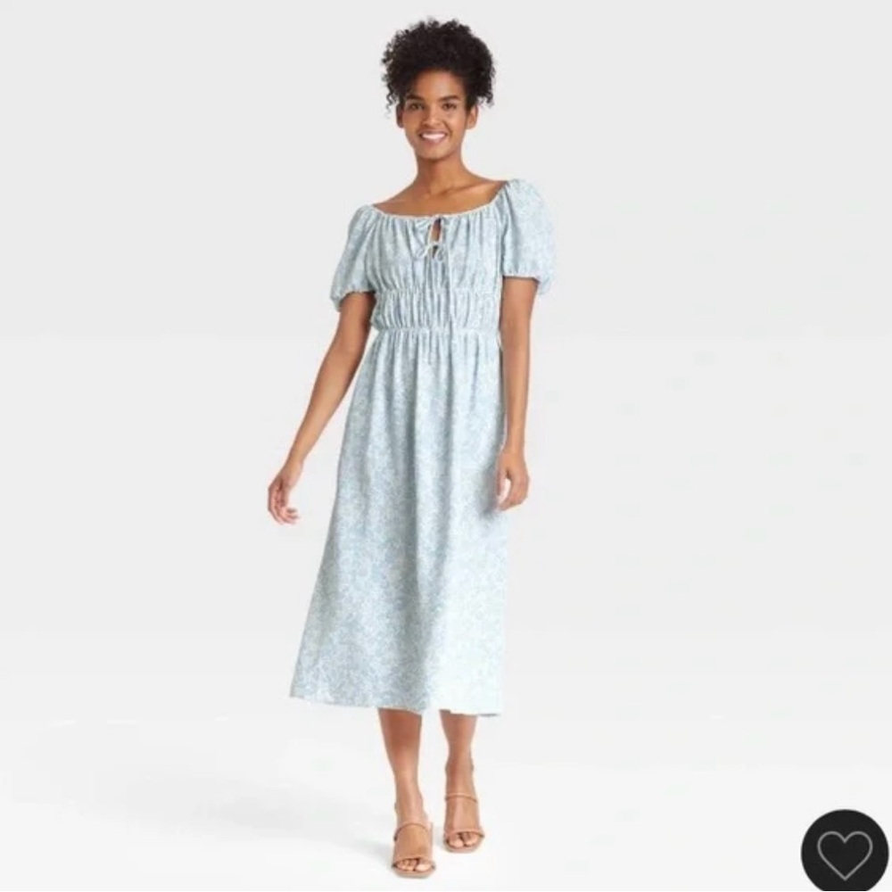 Who What Wear Blue Floral Prairie Dress